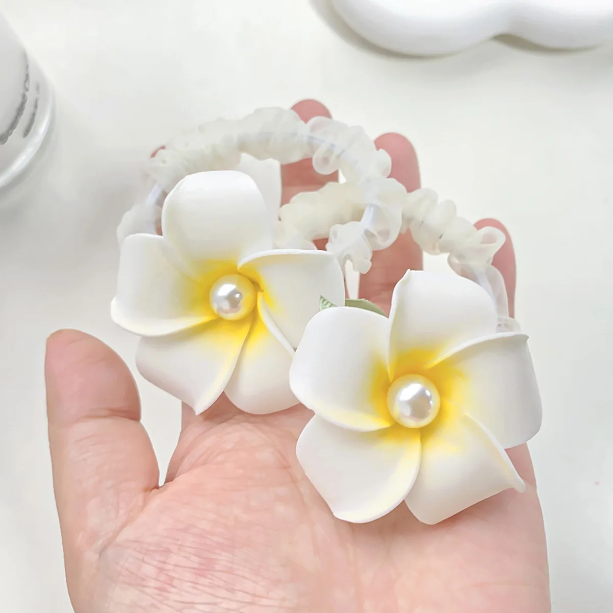 MIO flower hair band with artifical flower big foam hawaii flowers elastic plumeria hair rubber band beach daily
