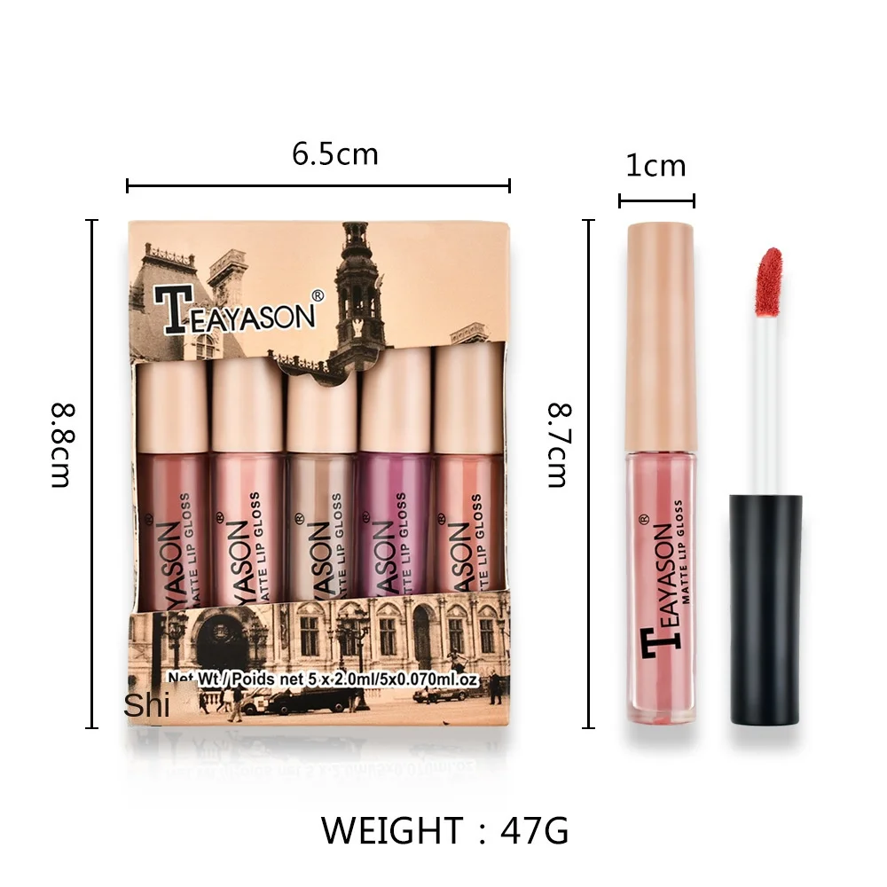 Matte mist lipstick is not easy to stick to the cup is not easy to fade lip glaze cross-border makeup five fittings can be used