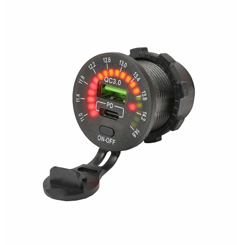 PD 20W QC 3.0 Fast charging USB Charger Socket for Car Bus Boat Truck RV VAN with LED voltmeter and ON OFF switch Button