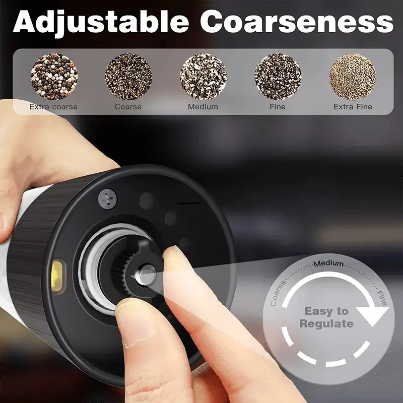 Wholesale USB Rechargeable Ceramic Burr Manual Spice Mill Gravity Electric Salt and Pepper Grinder Set with LED Light