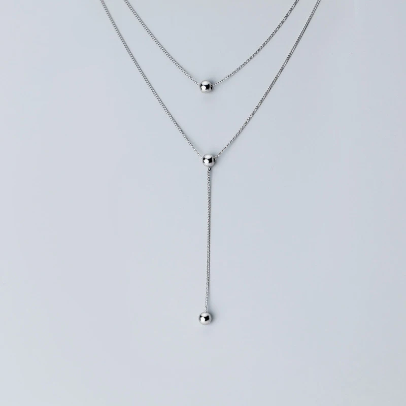 Женское Двухслойное ожерелье из серебра 925 пробы с бусинами