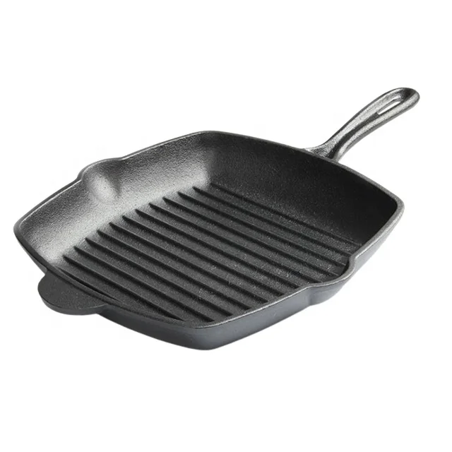26cm Square Cast Iron Ribbed Skillet Grill Pans Frying Pans For Home Restaurant Beef Steak Cooking