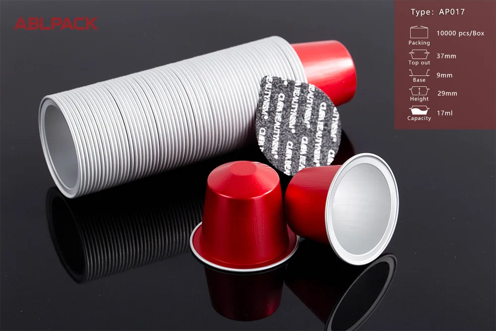 ABL PACK food grade nespresso kapseln disposable aluminum foil coffee capsule pods with alu lids