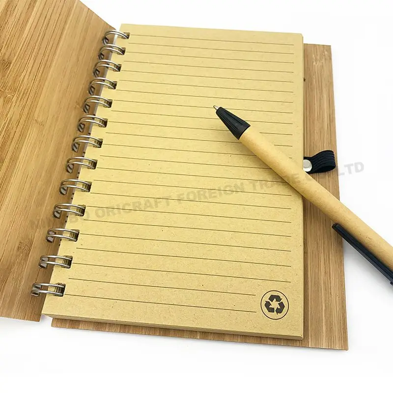2021 Hot Sale Wholesale Custom Cheap ECO Friendly Recycled kids note book printing A5 Hard Wood Bamboo Covers Paper