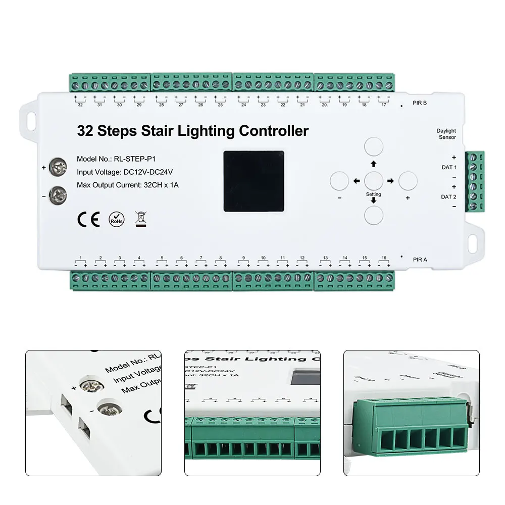 STEP-P1 32 Steps Stair Lighting Controller Set with Power Supply Led Strips Motion Sensor PIR LED Stairway Lighting Controller