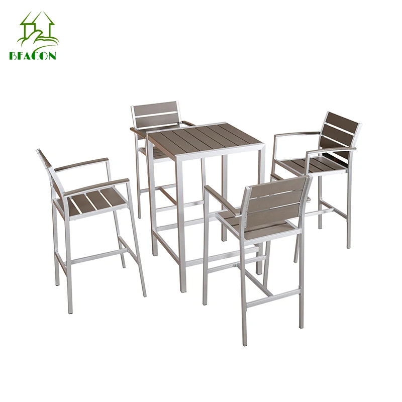 Cafe furniture bar high tables plastic wood bar out door chair with table for restaurant and bars outdoor