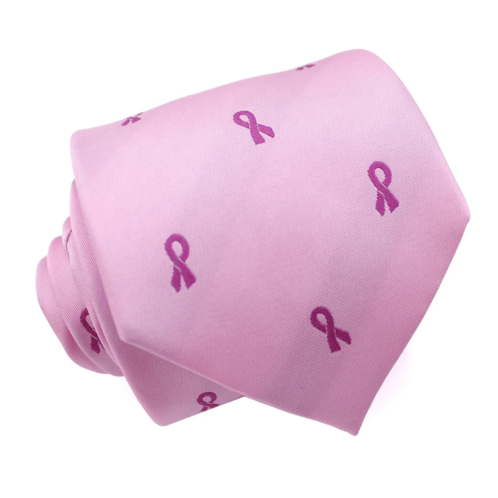 Slim Skinny China Wholesale Custom Necktie Microfiber Polyester Woven Breast Cancer Ribbon High Quality Pink Ties Satin For Mens