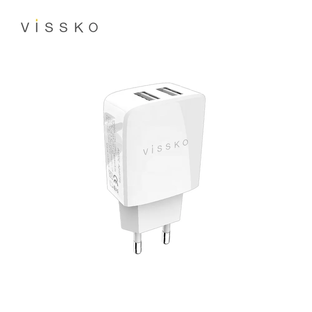 
Vissko 2A dual USB port travel charger compatible with ios and android phone 