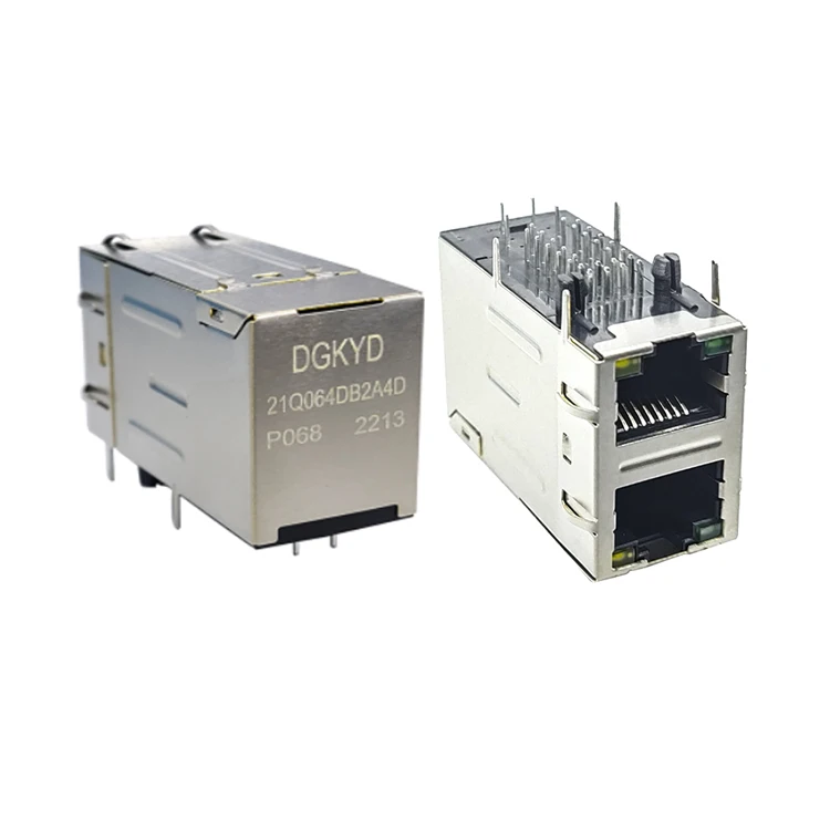 DGKYD21Q064DB2A4DP068 2X1 multi-port socket Gigabit Ethernet filter POE with light and shield RJ45 connector