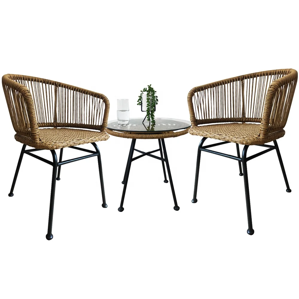 Beach Bar Wicker Rattan Metal Frame Hotel Room Restaurant Chair Dining Modern Armchair