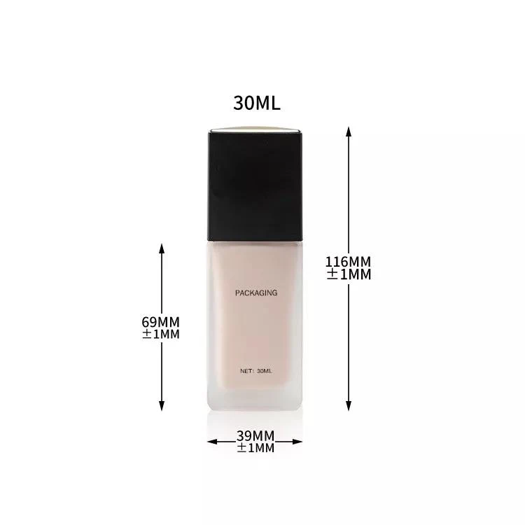 Wholesale 15ml 20ml 30ml 40ml square cosmetic packaging frosted empty serum pump lotion foundation glass bottle with pump