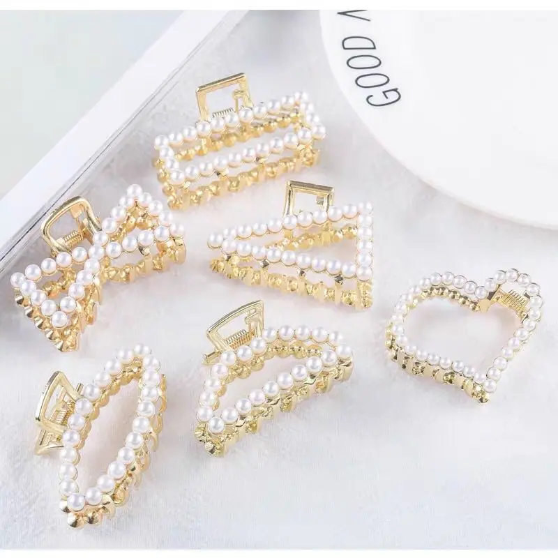 Customized Slip Plastic Hair Grip Accessories  Clamps Beads Pearl Large Hair Claw Clips