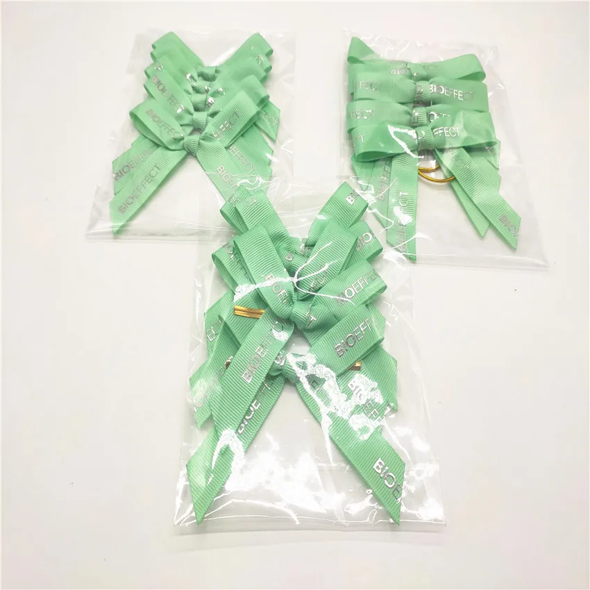 Personalized Logo Hot Silver Foil Printed Grosgrain Ribbon Bows with Elastic Loop
