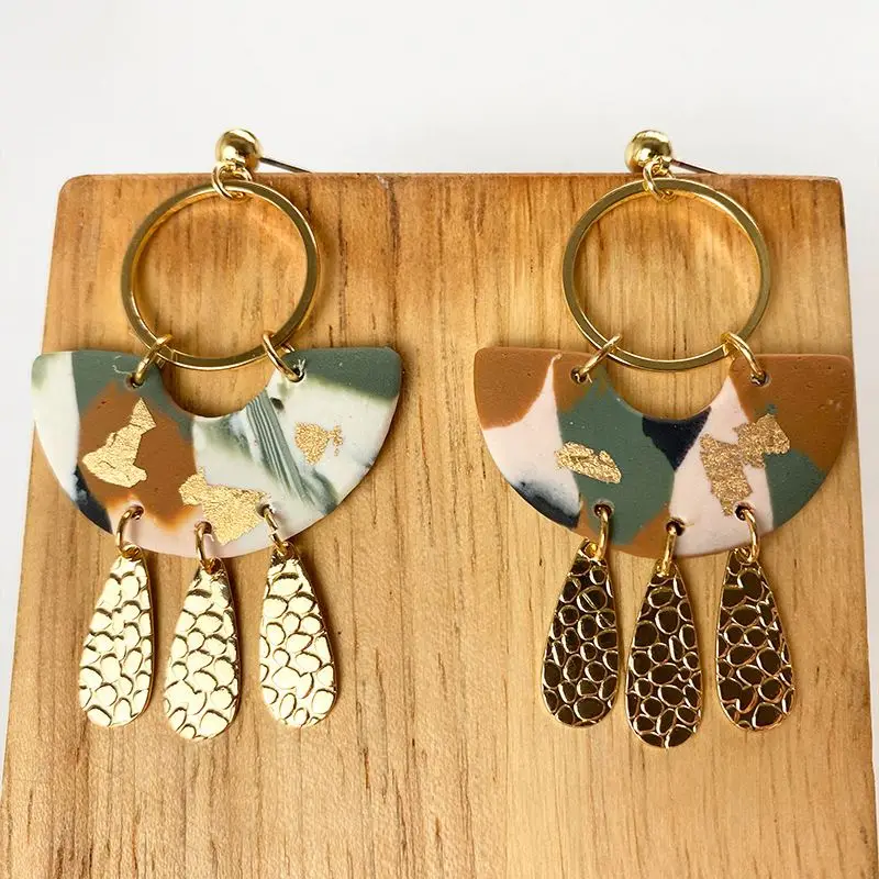  Morandi Color Texture Marble Pattern Soft Pottery Vintage Hoop Earrings Ins Web Celebrity Design Sense