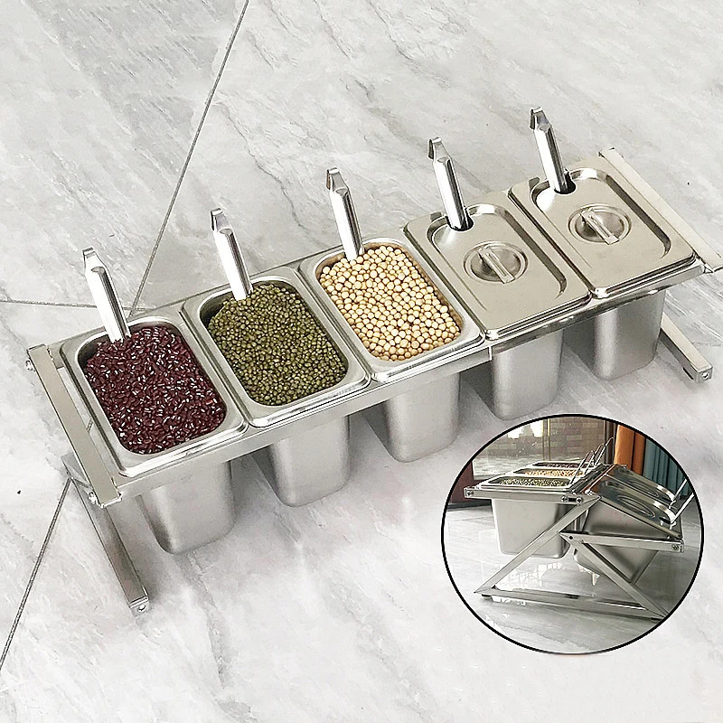 Stainless steel portions basin rack jam box milk tea shop specific milk tea seasoning box Kitchen Storage Canisters