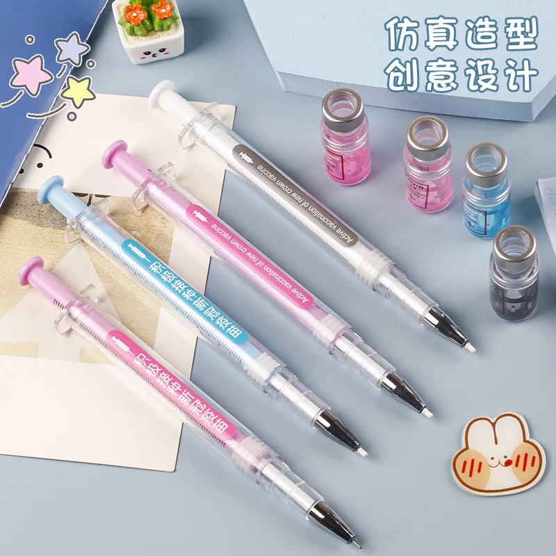 Wholesale Plastic Color Syringe Model 0.38MM Black Ink Neutral Pen Student Stationery Pen