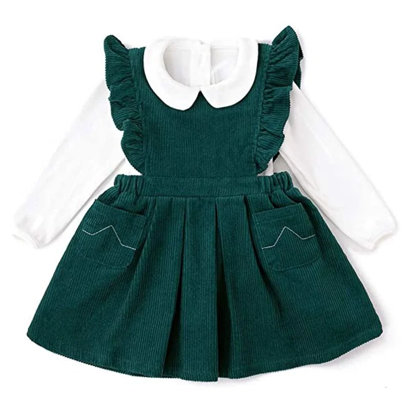 Top selling Designer Customized outfit frocks children girls cotton corduroy Pinafore style clothes toddler apron dress