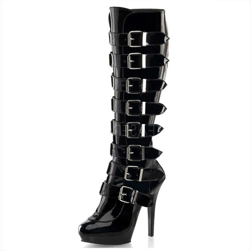 Pole Dance Thigh High Boots Women Gothic Thin Heels 13cm Gladiator Belt Buckle 5Inch Fashion Exotic Dancer Nightclub Sexy Fetish