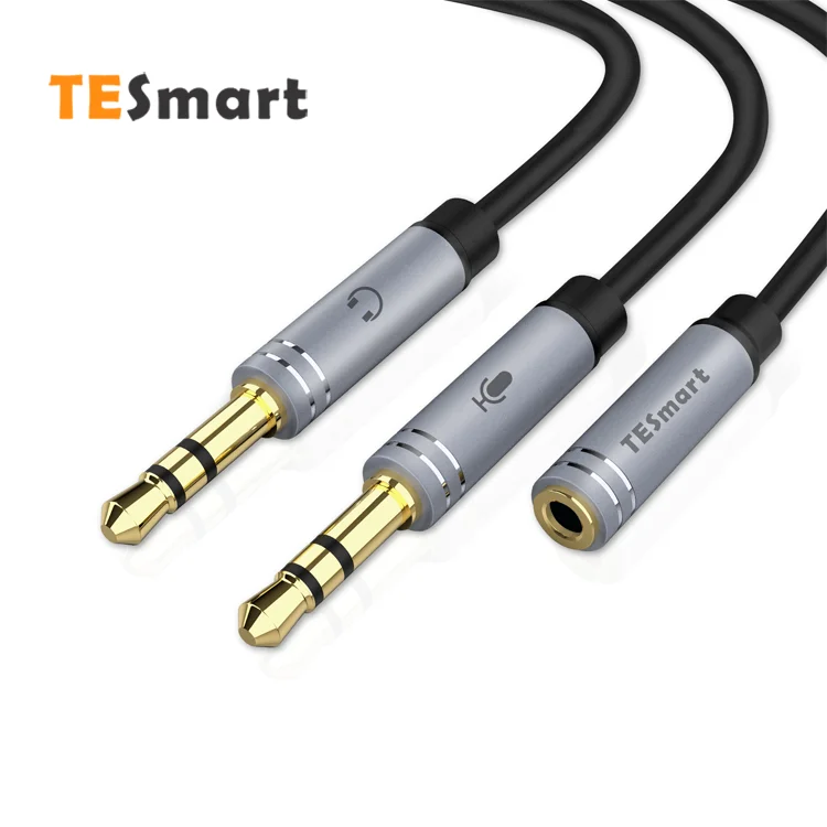 TESmart Professional Audio Cable 3.5mm 2 Male to 1Female Audio Stereo Extension Headphone Y Splitter Cable for Speaker Computer