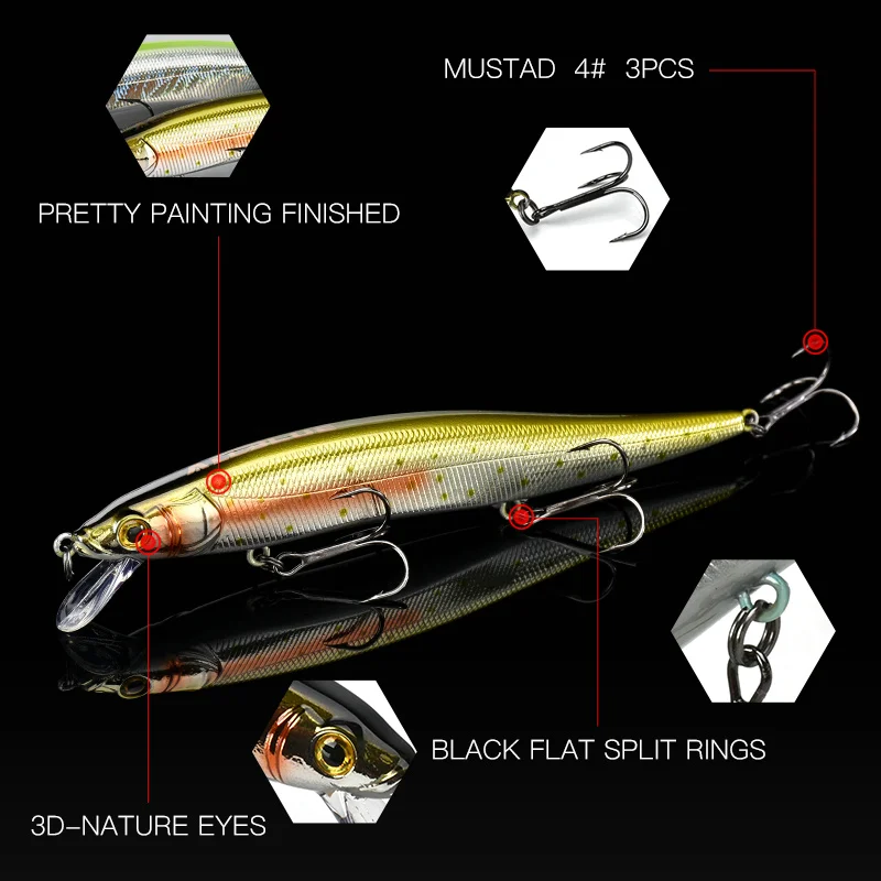 130F Fishing Lure Jerkbait 130mm 16.5g Floating Wobbler Minnow Bass Pike Bait Fishing Tackle MUSTAD Hooks
