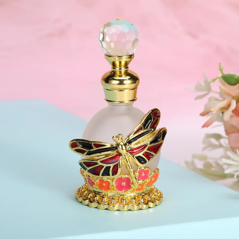 Glass bottle manufacturer 15ml Enamel dragonfly handmade metal alloy perfume fragrance bottles from Dubai