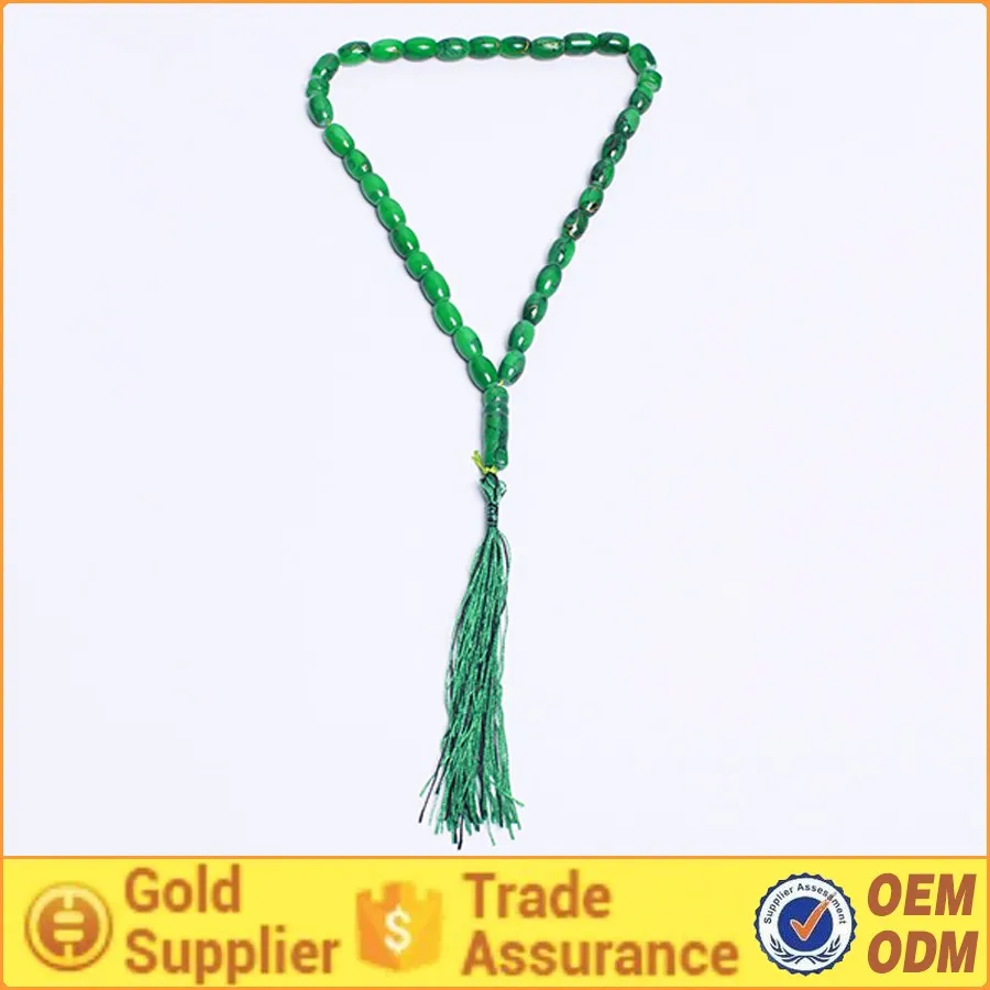 yiwu cheap green glass islamic rosary muslim tesbih 33 amber prayer beads bracelet