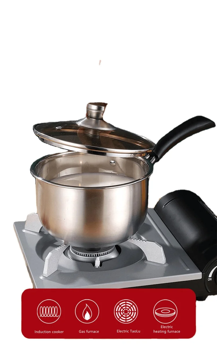 2pcs cookware set 22cm Soup Pot & 18cm Milk Pot Thickened Composite Bottom Stainless Steel Pot Set With Glasses Lid