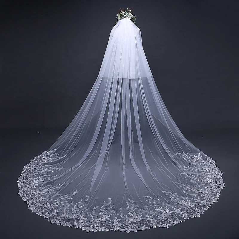 Cheerfeel VE367 Personal Customize European 3 Meter two layer Long Lace Bridal edge mantilla veils