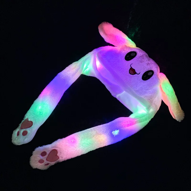Custom Korea Rabbit Ears Hat Plush Anime Moving Animal LED Light Warm Winter Caps