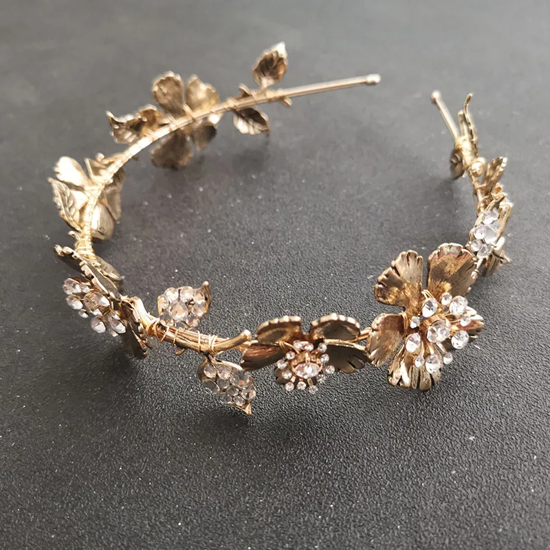 SLBRIDAL из цинкового сплава в стиле барокко античное золото цвет свадебная тиара лентой со стразами свадебная корона женские Выходные туфли на выпускной женские аксессуары для волос