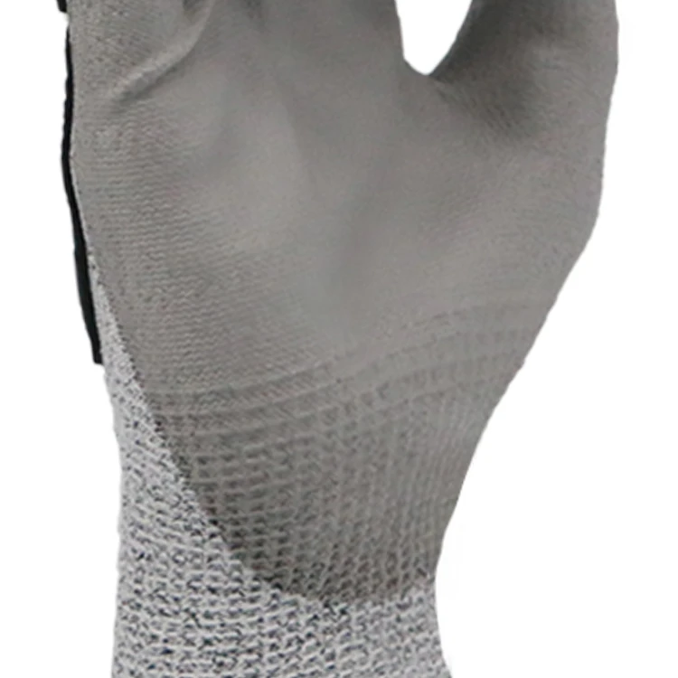 MaxiPact CE Certified Level C Protection Anti-Cut Gloves 13G HPPE Grey PU Palm Coated back of the hand TPR Cut Resistant Level 3
