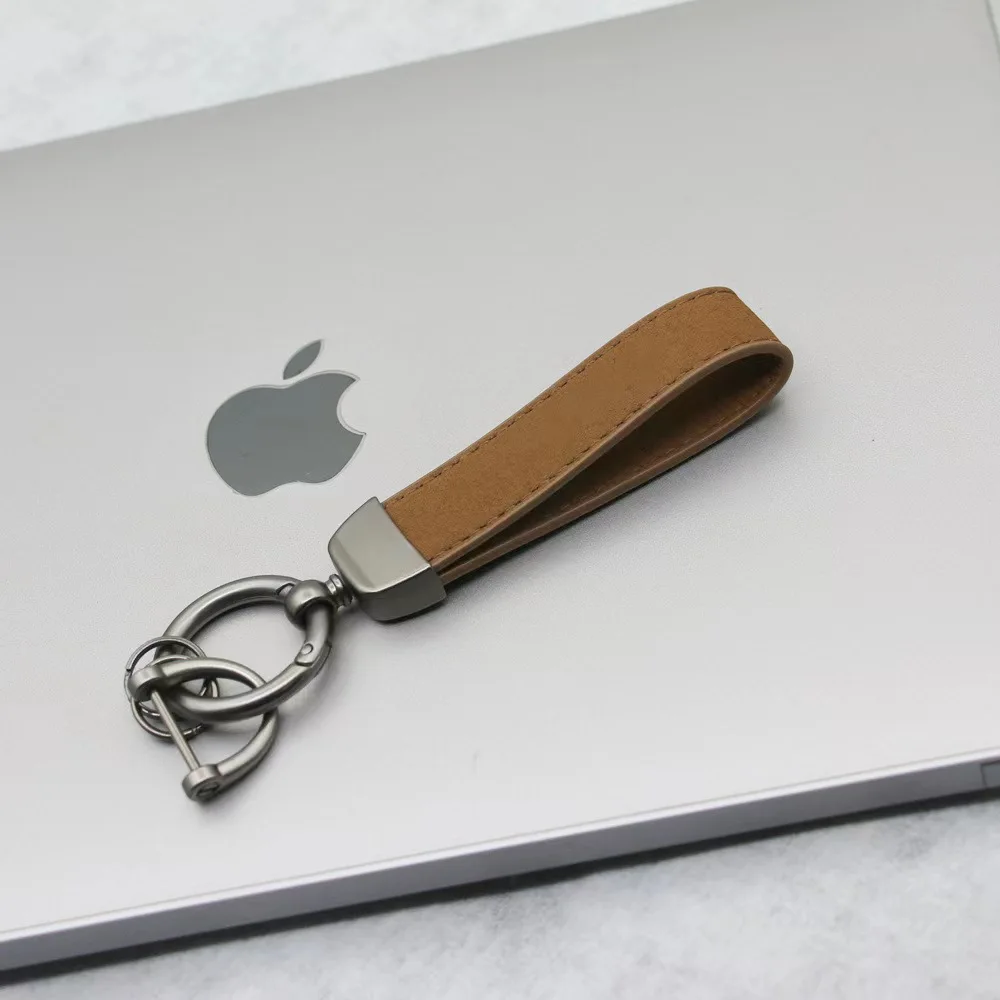 360 Degree Rotating with Anti-Lost D-Ring Genuine Leather Keychain/Universal Car Key FOB Keychain/handmade knitted car key chain