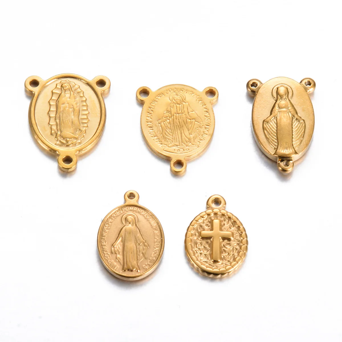 Oval stainless steel Virgin Mary pendant jewelry accessories three loops double-sided pattern religious belief pendant