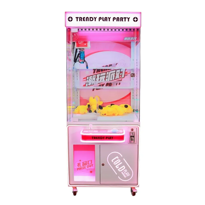 Coin Operated lucky goft pink doll plush crazy 2 Game mobile Vending Arcade token toys claw crane machine with bill acceptor
