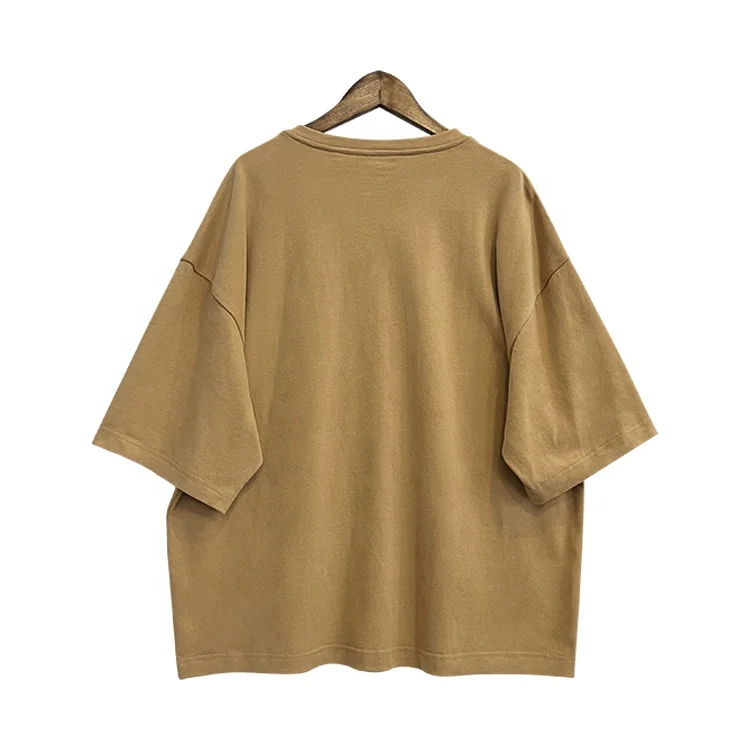 high quality brown t-shirt streetwear 100% cotton 260gsm heavyweight t-shirt drop shoulder DTG printing mens boxy tshirt