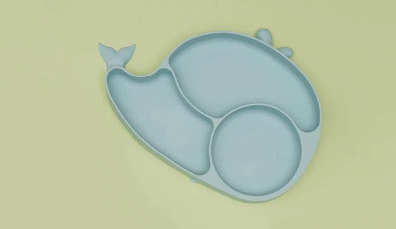 High Quality Whale Shape Silicone Baby Plate with Suction Dishwasher Safe BPA Free Non Slip Divided Toddler Feeding Tray
