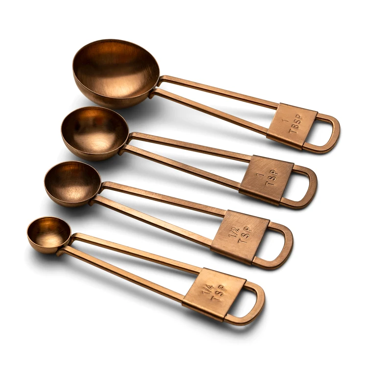 Breal luxury stainless steel measuring cups measuring spoon set with gold coating with stainless steel handle