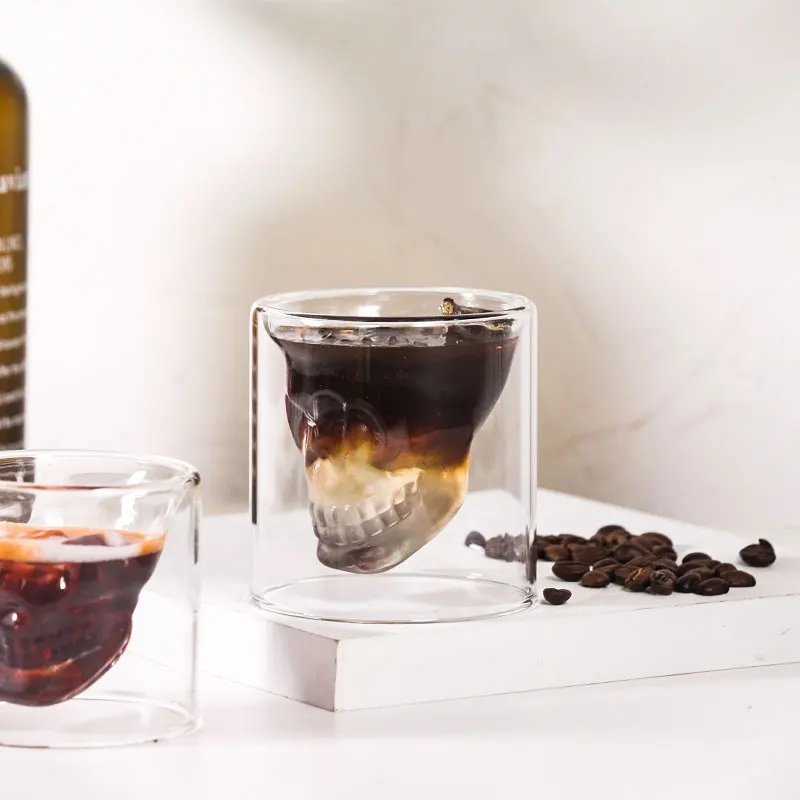 Wholesale Customize 2019skull Skeleton Whisky Glasses Double Wall Bar Wine Glasses Glass Cup Crystal whiskey vodka shot glass