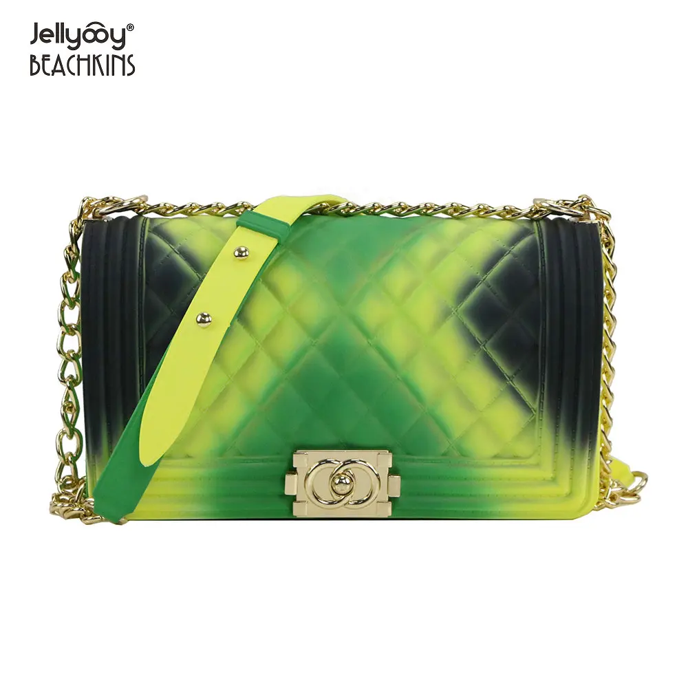 Wholesale 2021 Hot Selling Jelly Purse Bag PVC Plaid Matte Jamaican Colors Candy Bag Large 25cm Women Hand bags