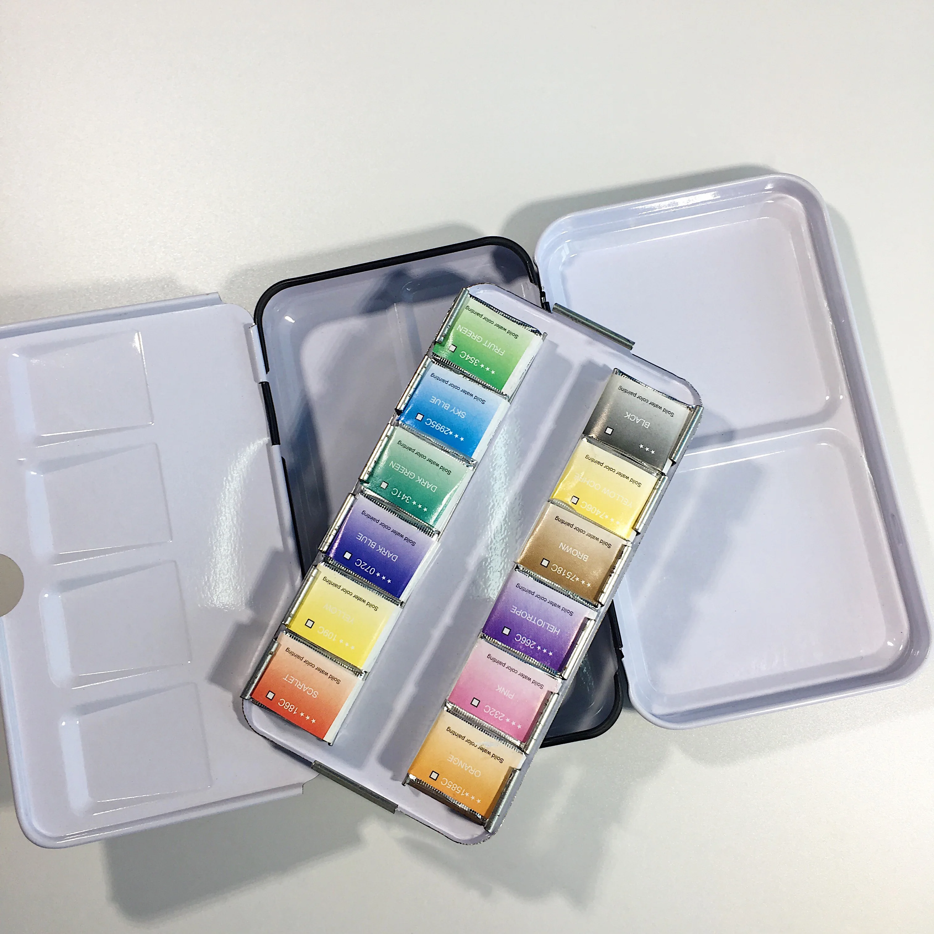 Portable metallic bright color non-toxic art tools painting  12-color watercolor case box