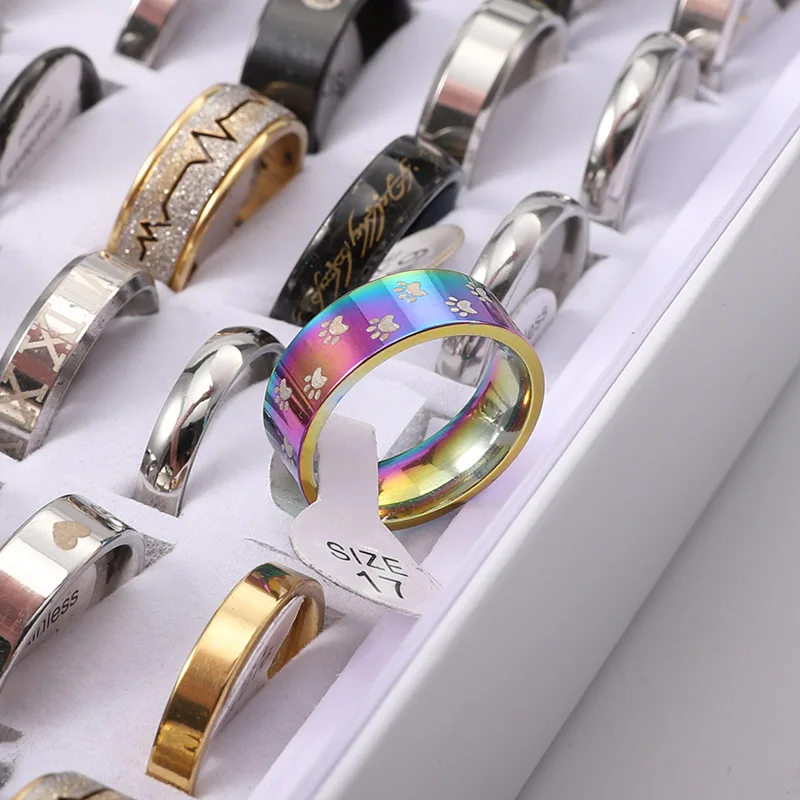 Fashionable Designs Aesthetic Stainless Steel Black Finger Rings Men Party Spinner Chain Ring Chain Rotatable Ring