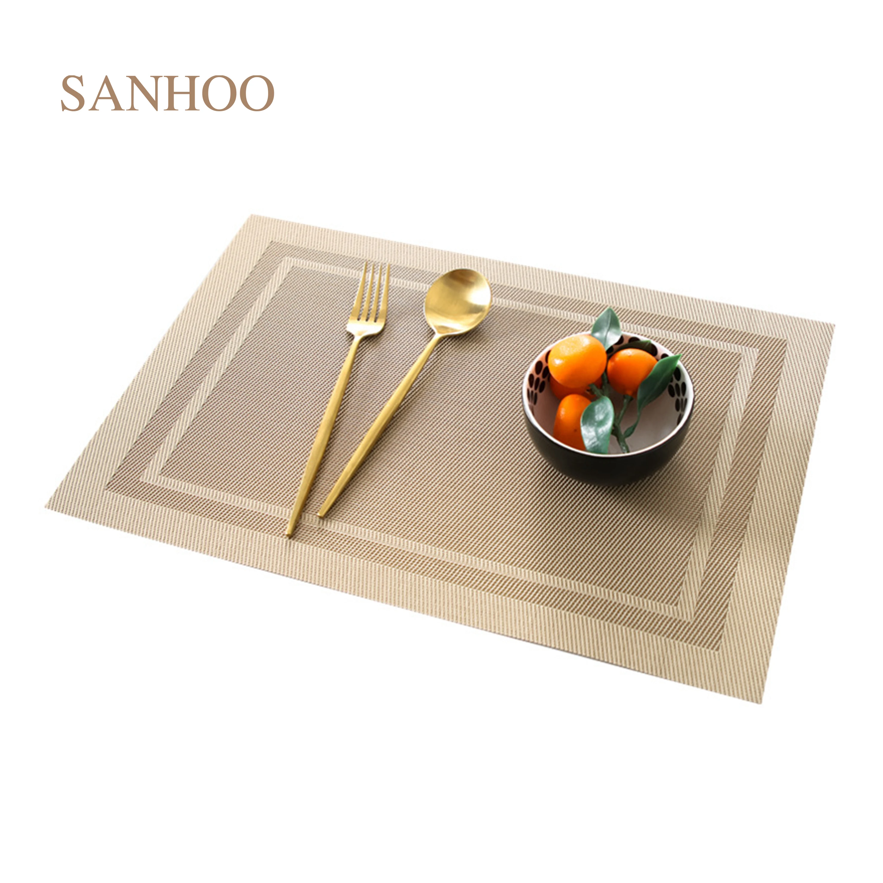 SANHOO High Quality Heat Resistant Gold Luxury Woven Dine Mat and Coasters Pvc Table Placemat