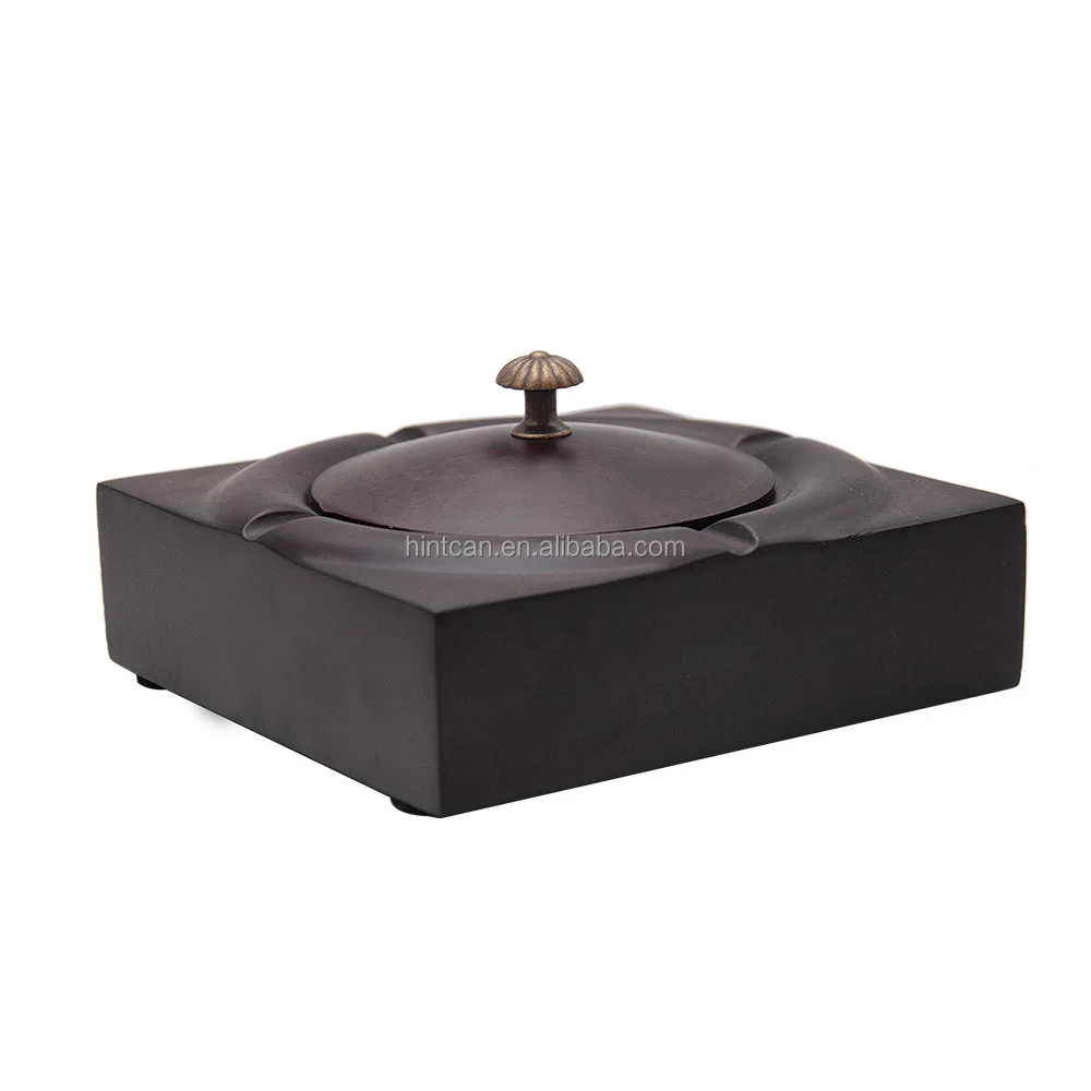 High Quality Creative square novelty retro ashtray with lid ebony wooden cigar ashtray Wholesale For office