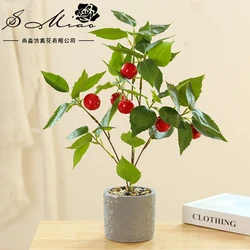 Artificial cherry lemon orange pepper tree and plastic pot bonsai office decor
