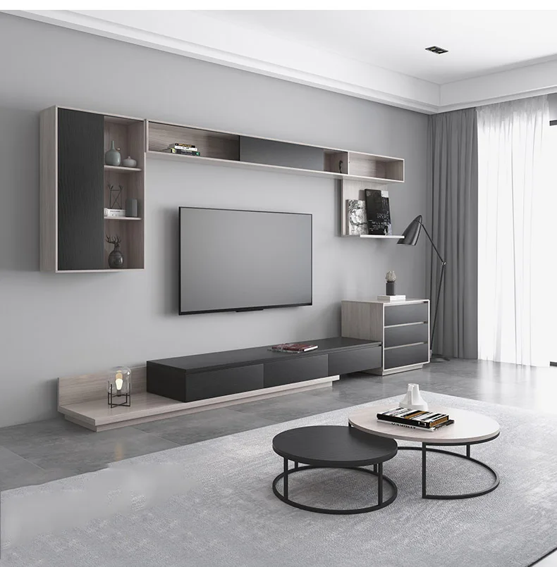 Simple Modern Home Living Room Bedroom Furniture Wooden Storage Wall TV Cabinet TV Stand Coffee Table