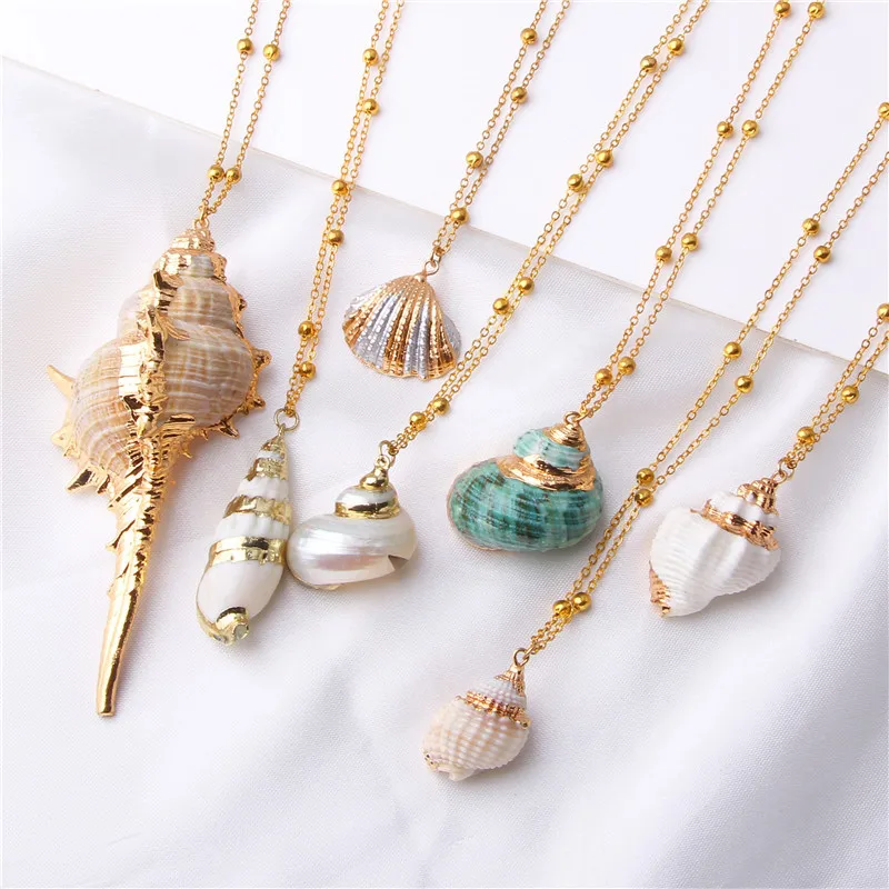 Shell Necklace Conch Seashell Necklace Pendant For Women Collier Femme Shell Porcelain Snail Summer Jewelry