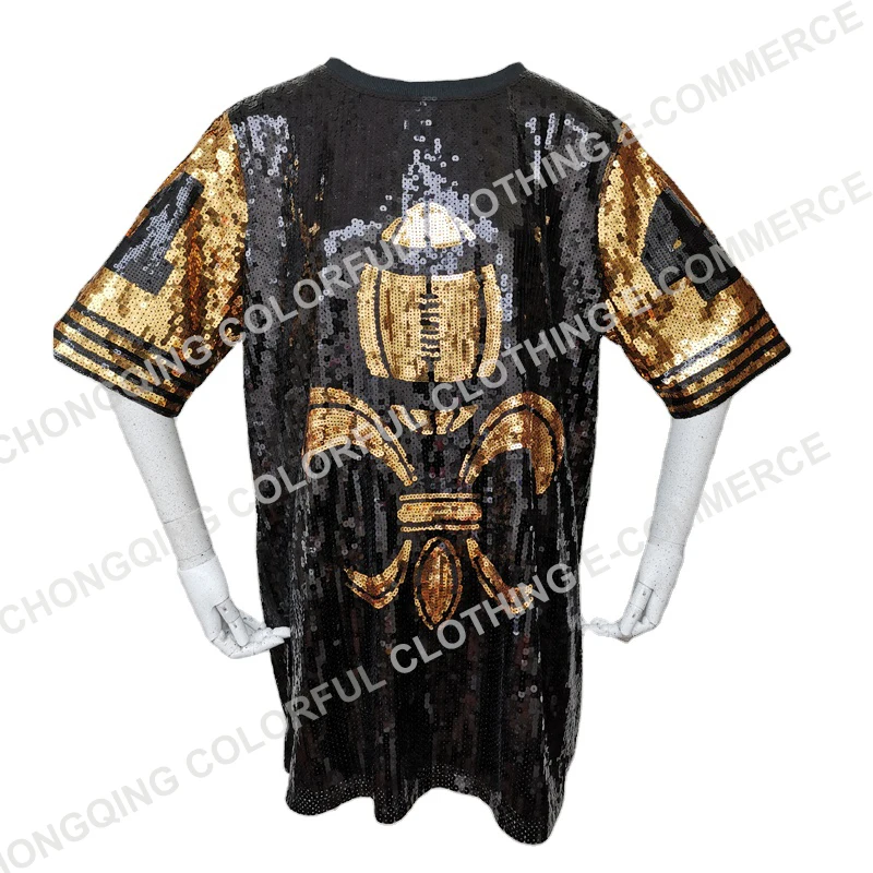 YIZHIQIU New Orleans 2XL black and gold saint Sequin Jerseys