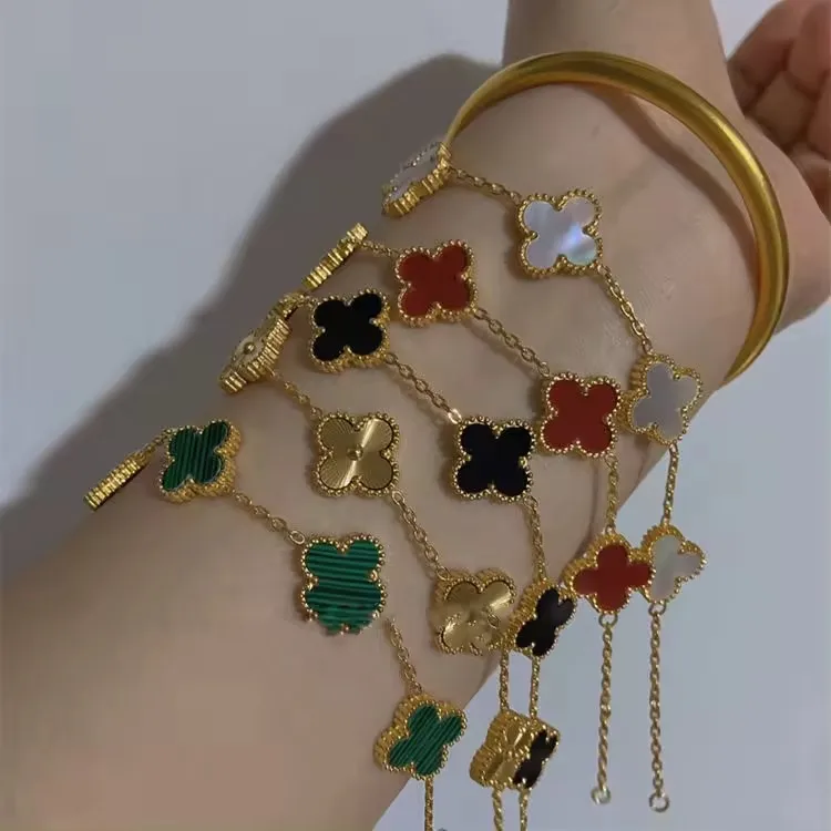 WY High Quality Designer Jewelry Double Sided Four Leaf Clover Bangle 18K Gold Stainless Steel Clover Bracelet