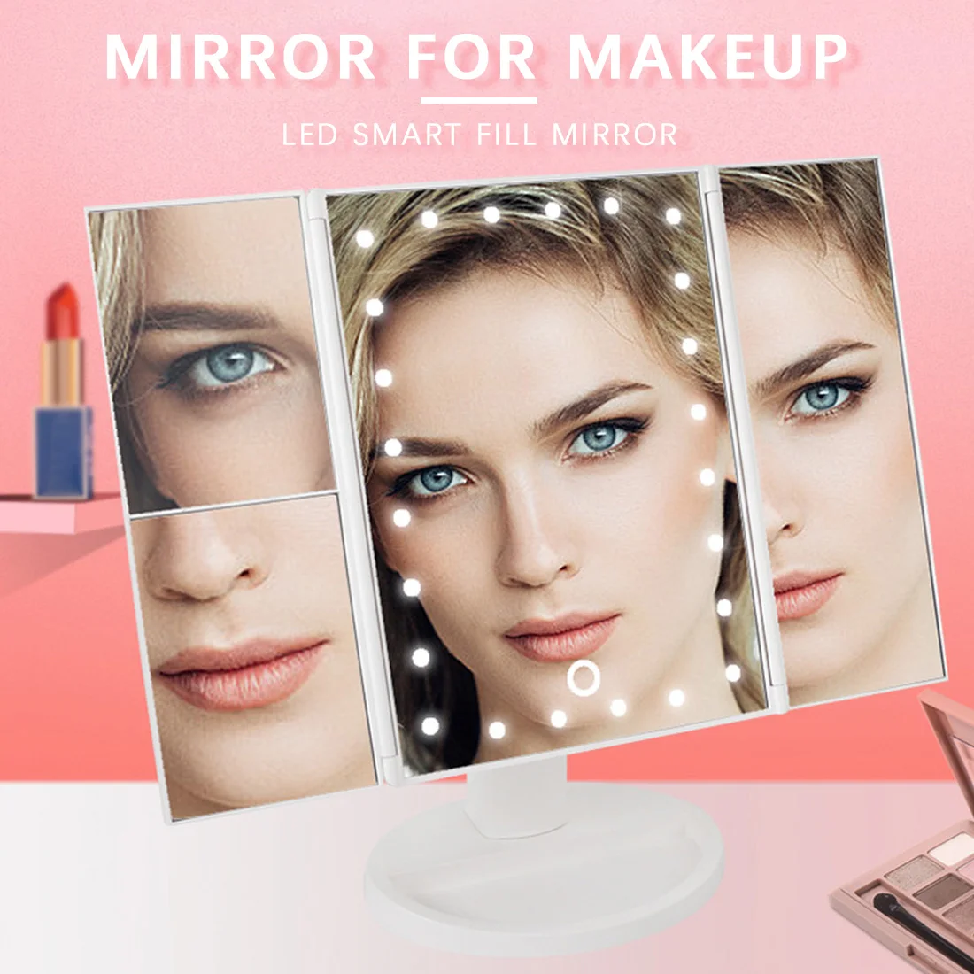 PRITECH Single Side Plastic Square Folding  Desktop Portable Led Makeup Mirror