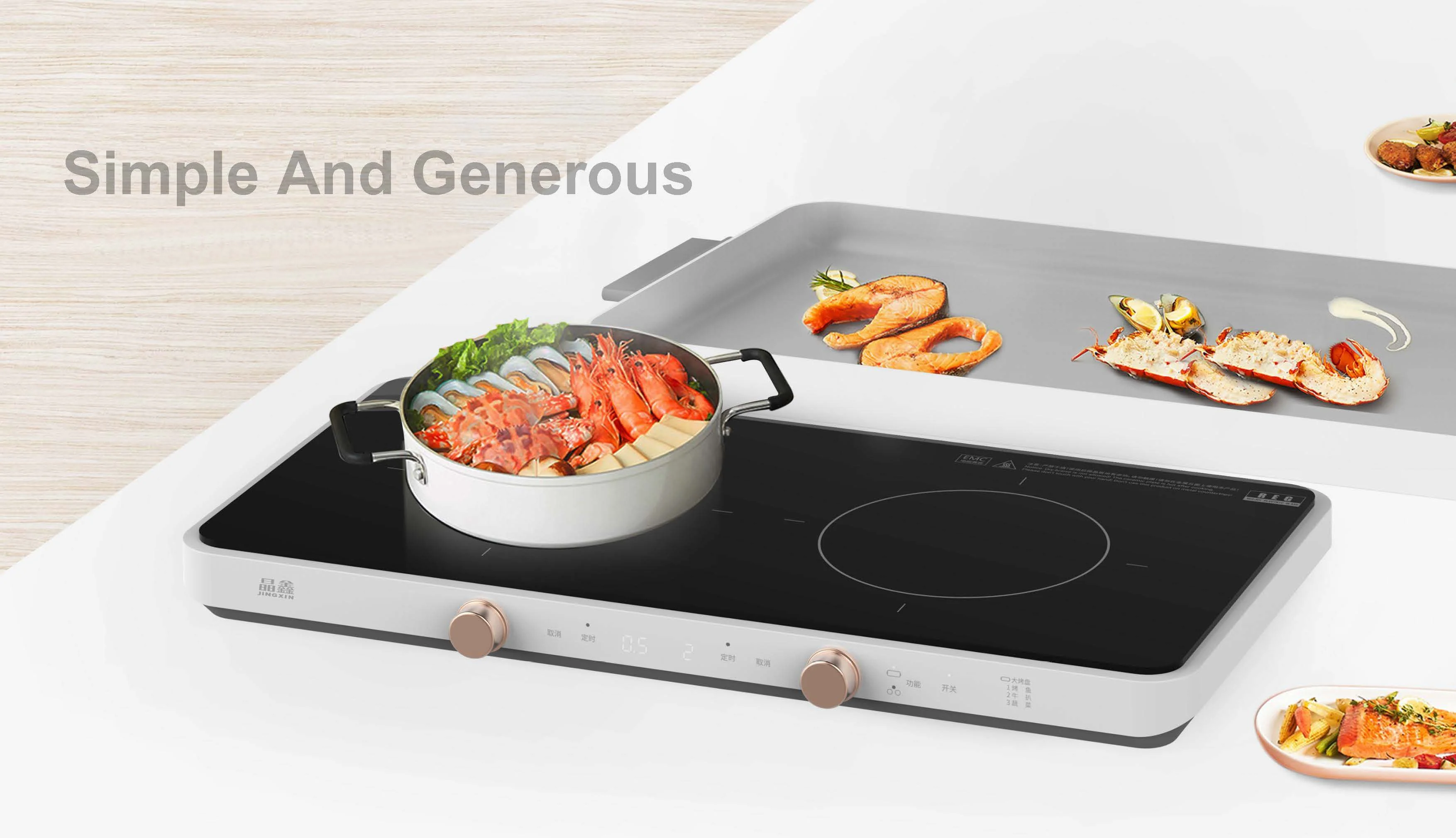 Korean 2 burner Induction Hob with Food-grade non-stick coating Baking tray